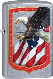 ZO15227 Zippo Eagle and Flag Border Lighter - Street Chrome