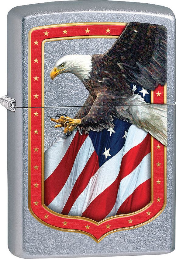 ZO15227 Zippo Eagle and Flag Border Lighter - Street Chrome