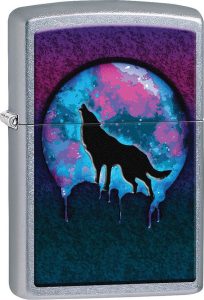 Zippo Wolf Moon Design Street Chrome Lighter