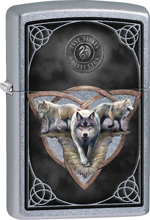 Zippo Wolf Lighter - Street Chrome Anne Stokes Art