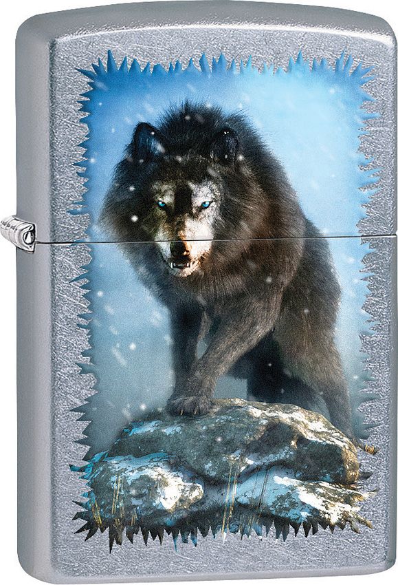 Zippo Wolf Design Lighter - Street Chrome