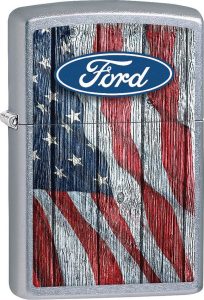 ZO15294 Zippo Ford Oval and Flag Lighter - Street Chrome