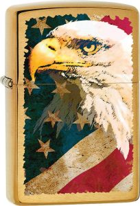 ZO15325 Zippo Eagle Flag Lighter - Brushed Brass