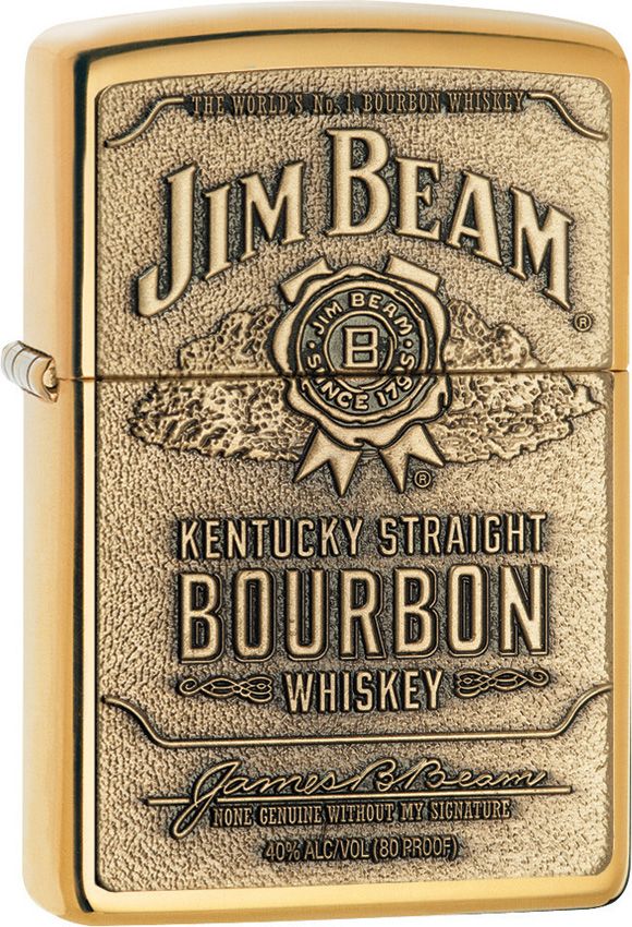 Zippo Jim Beam Brass Emblem Lighter - Brass
