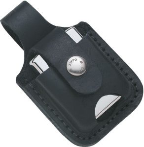 Zippo Black Leather Lighter Pouch - Snap Closure
