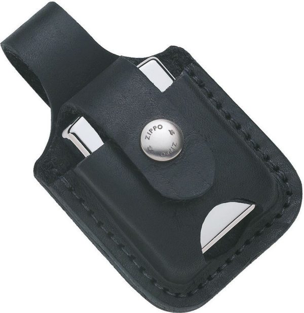 ZO17012 Zippo Black Leather Lighter Pouch - Snap Closure
