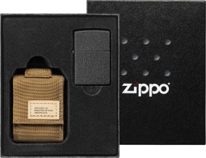 Zippo Black Crackle Lighter with Tan MOLLE Pouch