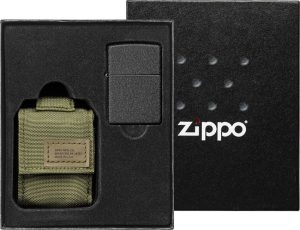 ZO17562 Zippo Black Crackle Lighter with Green MOLLE Pouch