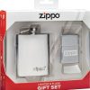 Zippo Brushed Chrome Lighter and 3oz Stainless Flask Gift Set