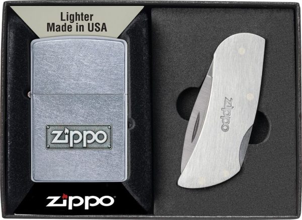Zippo Street Chrome Lighter and Knife Set
