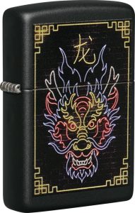 Zippo Neon Dragon Lighter - Black Matte Finish