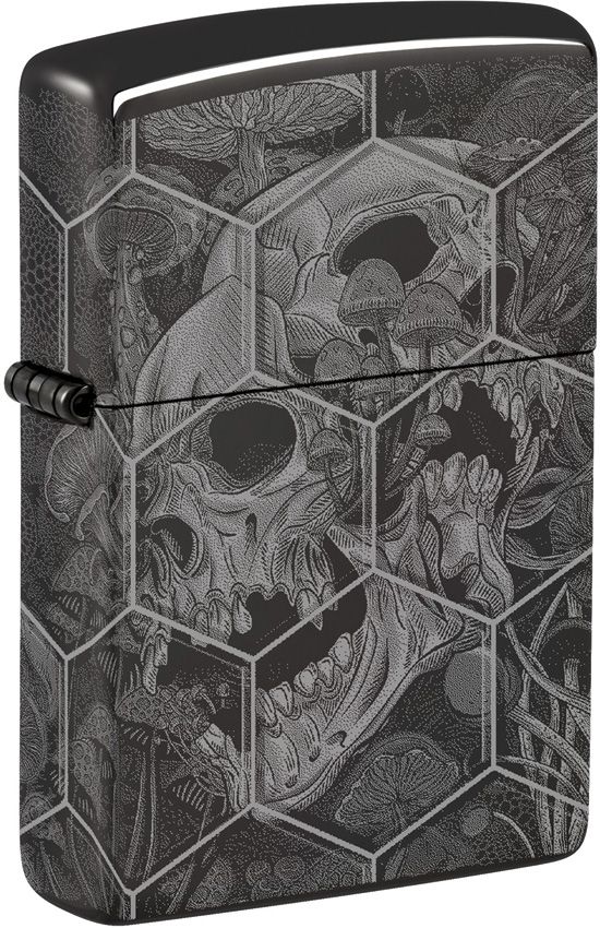 Zippo Mushroom Skulls Lighter - High Polish Black Ice