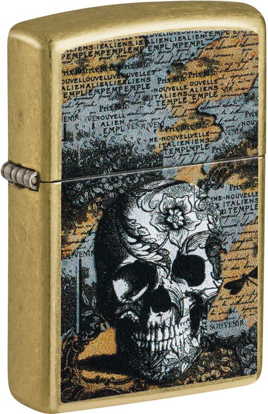 Zippo Floral Skull Lighter Street Brass