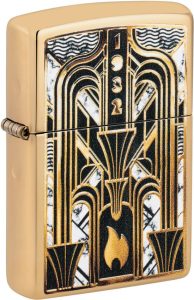 Zippo Art Deco Flame Lighter High Polish Brass