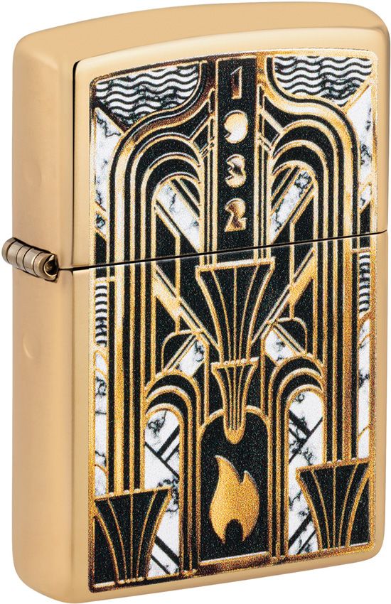 ZO26921 Zippo Art Deco Flame Lighter High Polish Brass