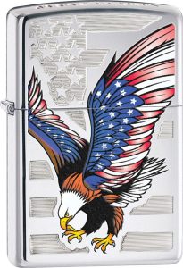 ZO28449 Zippo Eagle Flag Lighter - High Polish Chrome