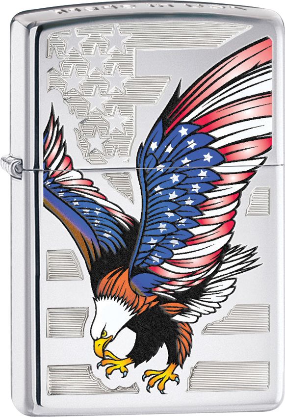 Zippo Eagle Flag Lighter - High Polish Chrome