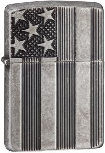 Zippo US Flag Armor Series Antique Silver Plate