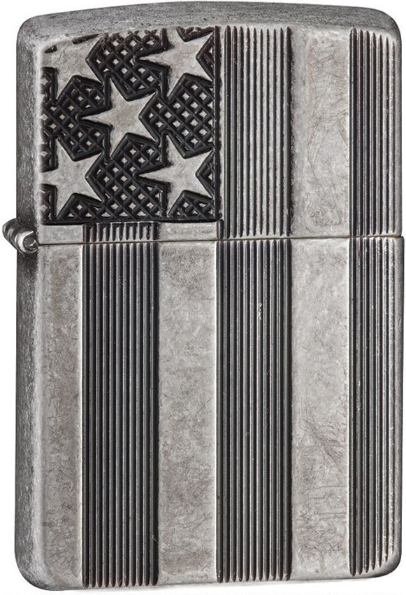 Zippo US Flag Armor Series Antique Silver Plate