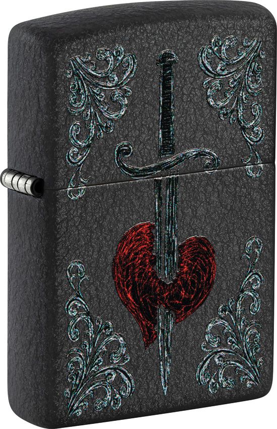 Zippo Heart Dagger Tattoo Lighter - Black Crackle