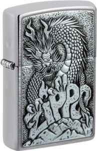 Zippo Dragon Design Lighter - Brushed Chrome