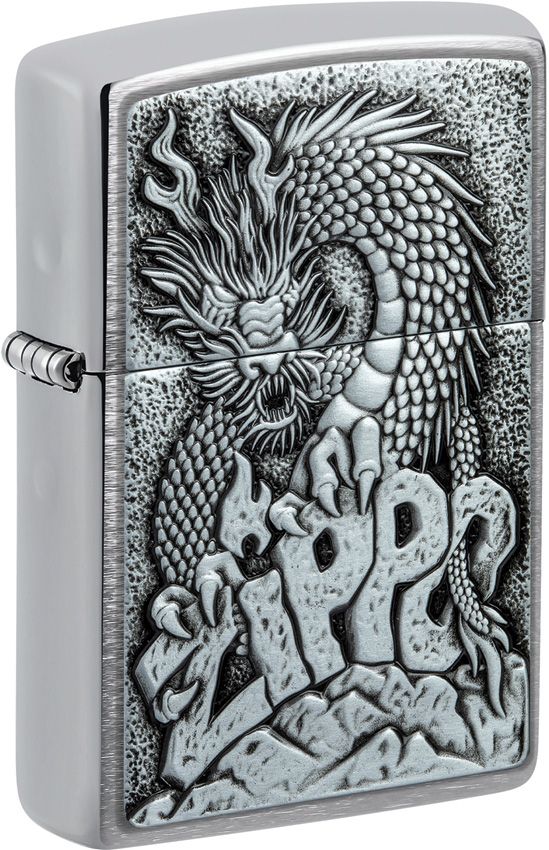 Zippo Dragon Design Lighter - Brushed Chrome