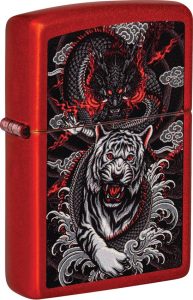ZO56109 Zippo Dragon Tiger Lighter - Metallic Red