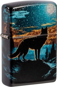 Zippo Moonlight Wolf Lighter - Tumbled Chrome