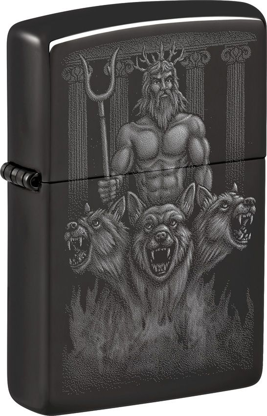 ZO59364 Zippo Greek Dogs Lighter - High Polish Black Ice