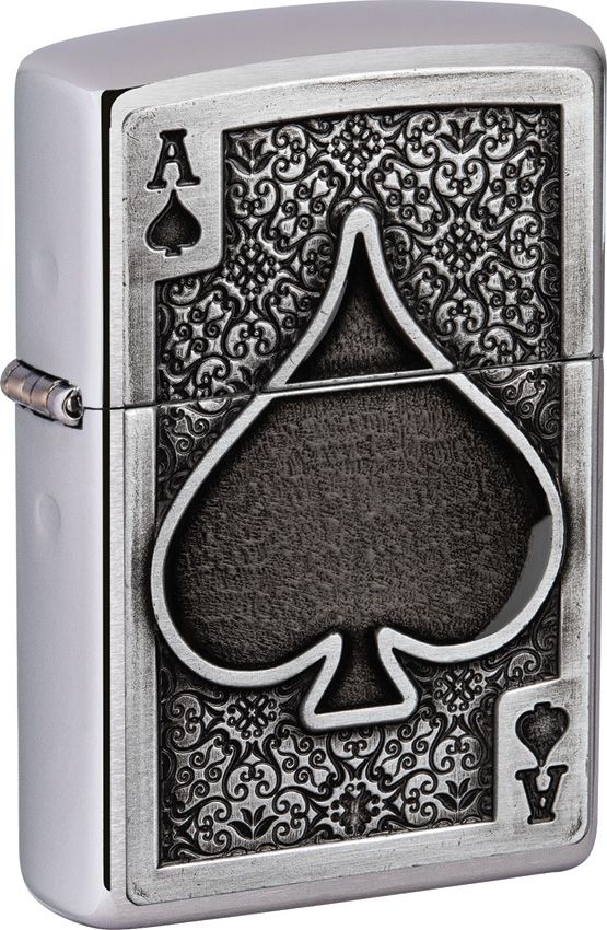 Zippo Ace of Spades Emblem Brushed Chrome Lighter