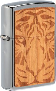 ZO70902 Zippo Woodchuck Cherry Tiger - Real Wood Laser Cut