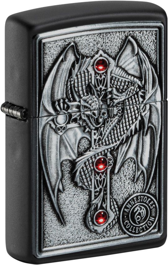 Zippo Winged Dragon Cross - Metal Emblem Red Jewels