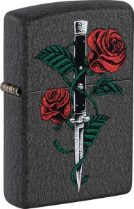 Zippo Rose Dagger Tattoo Lighter - Black Crackle