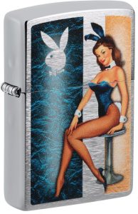 Zippo Playboy Lighter - Brushed Chrome