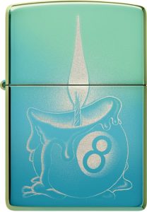 ZO74057 Zippo Eight Ball Tattoo High Polish Teal Lighter