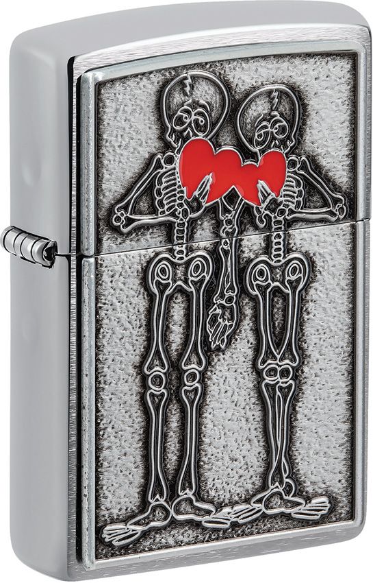 Zippo Skull Couple Lighter - Brushed Chrome