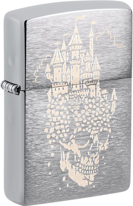 Zippo Skull Castle Lighter - Brushed Chrome