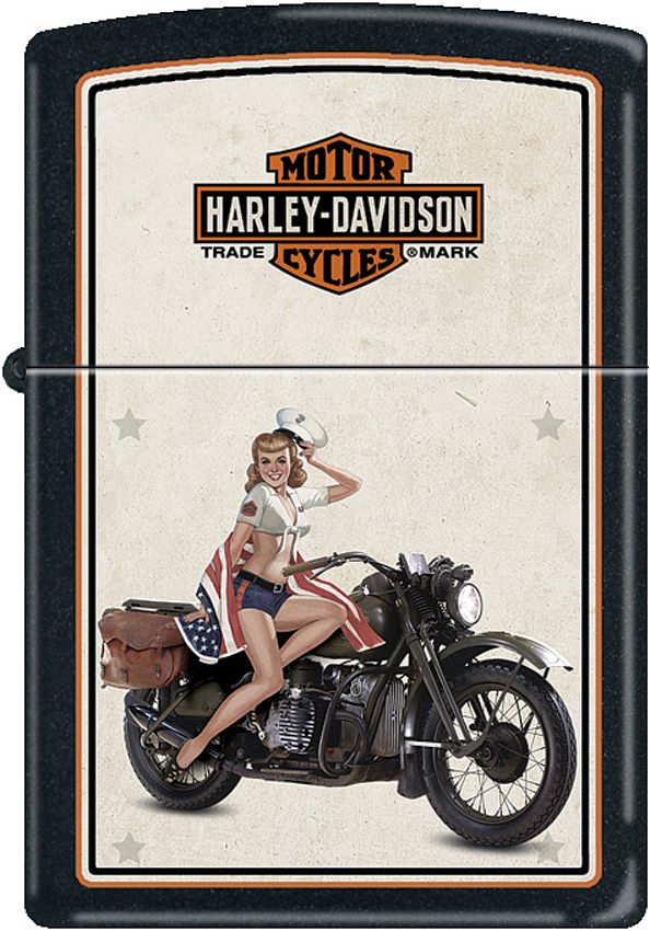 Zippo Harley US Marine Pinup Lighter - Black Matte