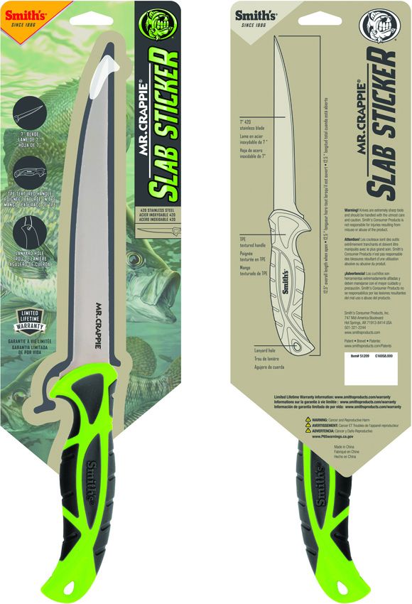Smith's Mr. Crappie Slab Sticker 7" 420 Stainless Fixed Blade