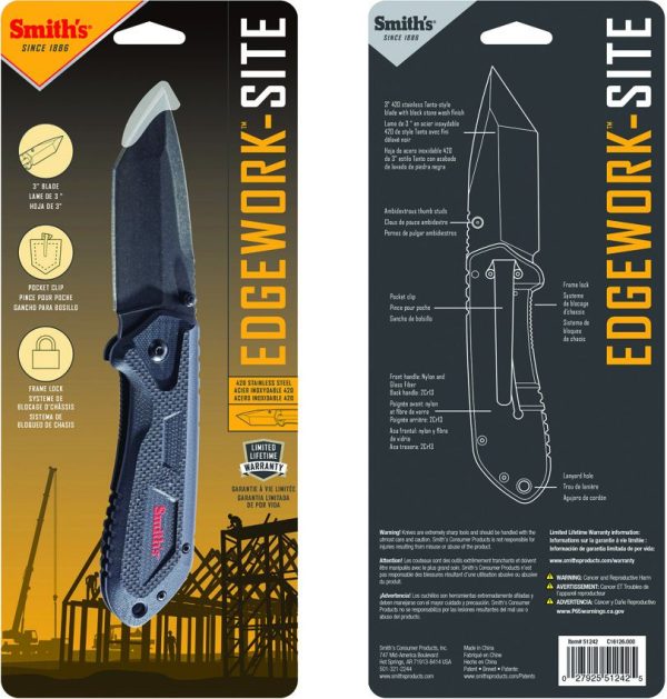 Smith's Sharpeners Edge Work-Site Framelock Tanto Black