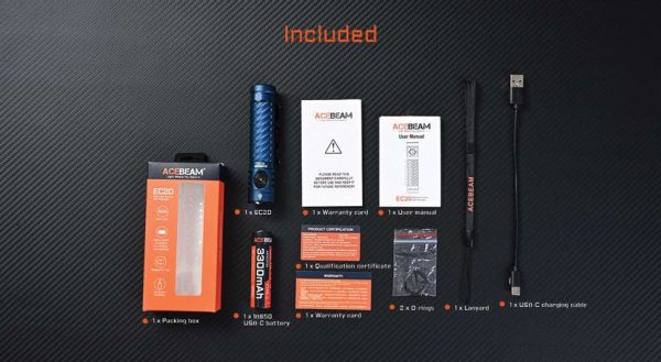 ACEBEAM EC20 Black Flashlight 1900 Lumens Rechargeable EDC Tactical