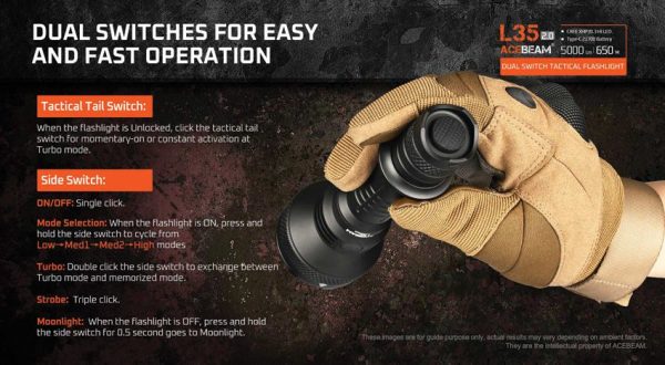 Acebeam L35 2.0 Flashlight - Black XHP70.3 5000 Lumens