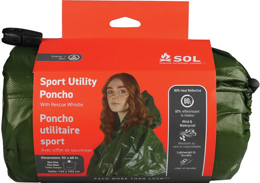 Adventure Medical SOL Sport Utility Poncho Green 52x40 Wind/Waterproof