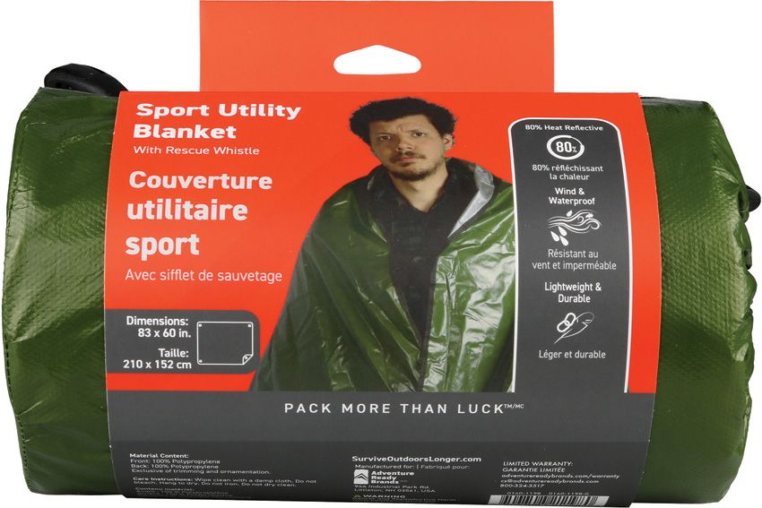 Adventure Medical SOL Sport Utility Blanket 83x60 OD Green w/ Whistle