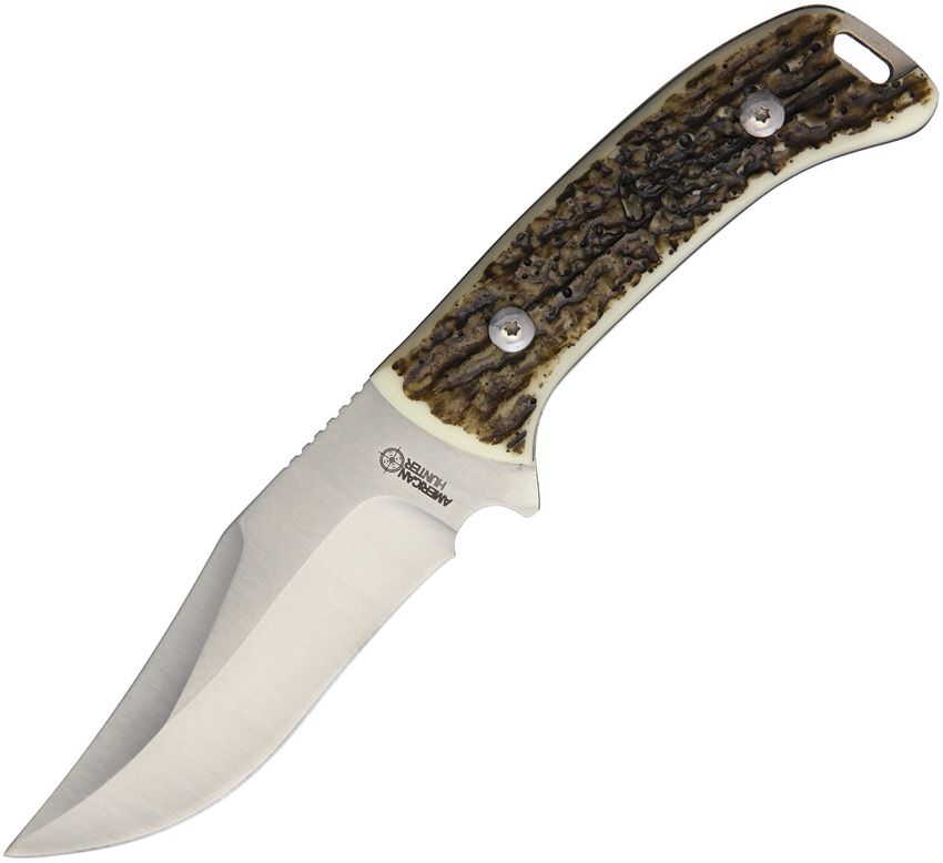 American Hunter Imitation Stag Hunter Fixed Blade Knife 4in Blade