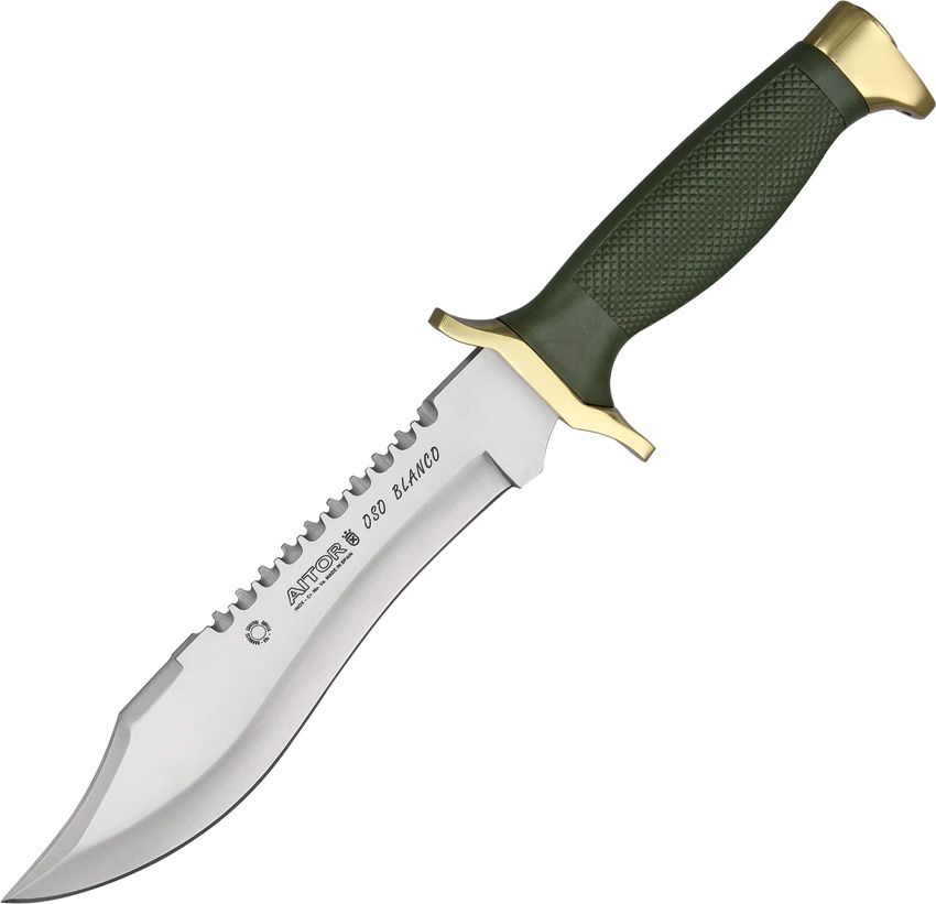 Aitor Oso Blanco Fixed Blade Survival Knife 7.25" Satin Clip Point Green w/ Sheath