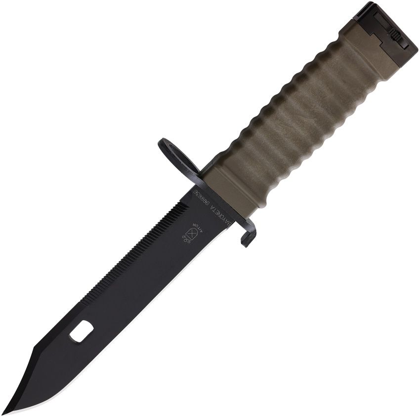 Aitor Combat Fixed Blade Knife 6.75" Black Coated Stainless Blade OD Green