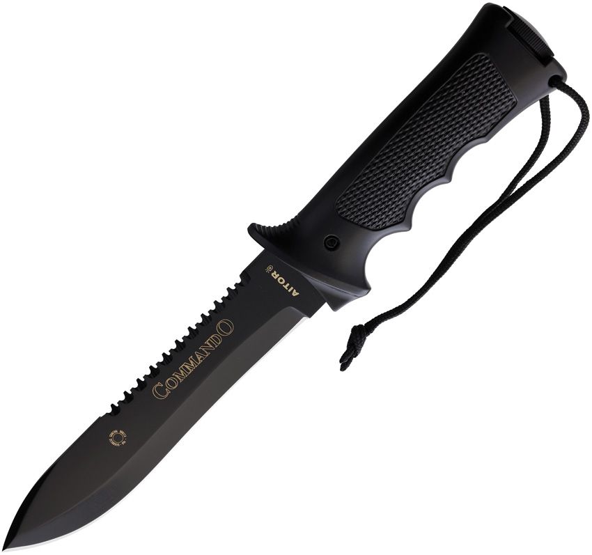 Aitor Commando Gold Fixed Blade Survival Knife 7" Black w/ Sheath