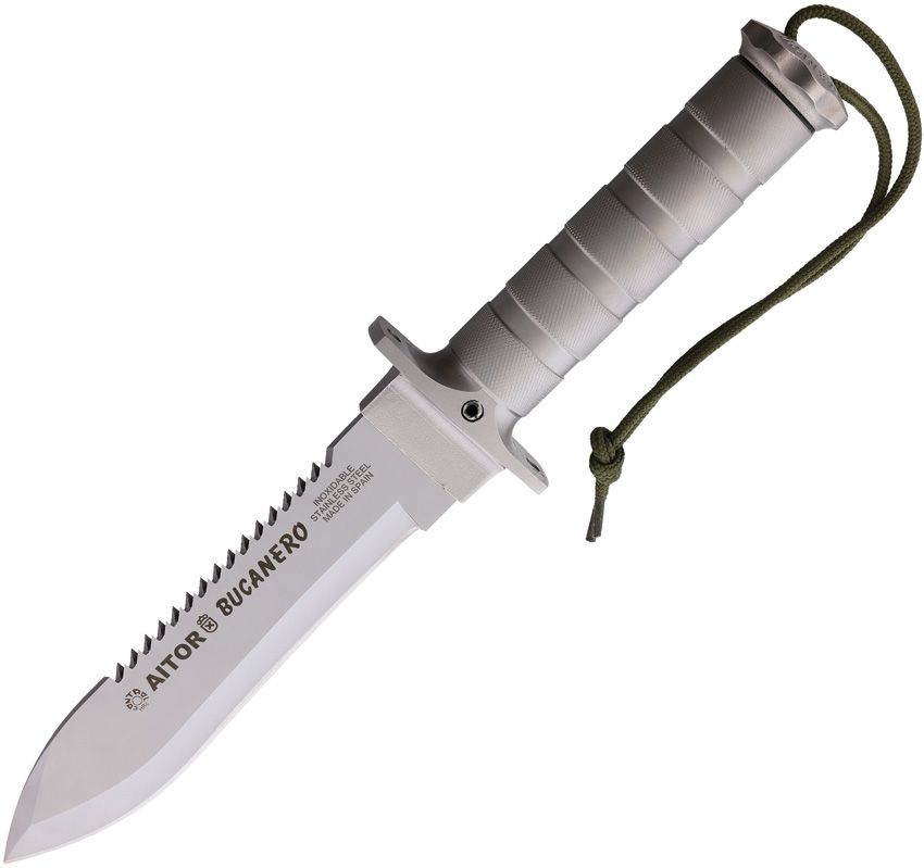 Aitor Bucanero Fixed Blade Knife Silver 6.5" w/ Survival Kit