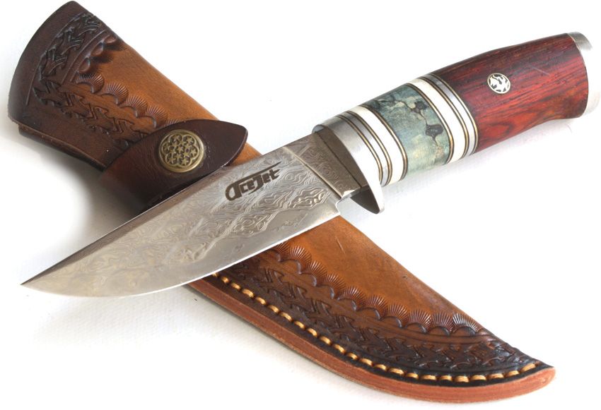 ACEJET Mystic SanMai Hunter Fixed Blade Knife 4.5" Damascus w/ Sheath